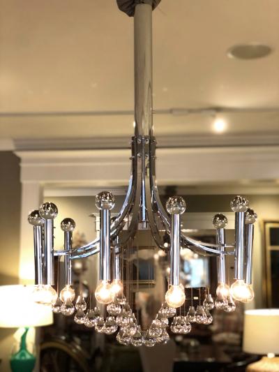 Sciolari Style Italian 1970s Gaetano Sciolari Style Chrome and Glass Ten Light Chandelier
