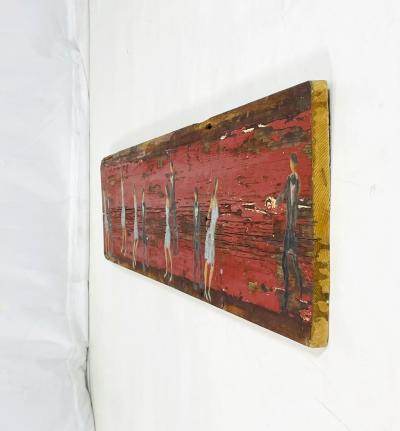 Scott Griffin Return to Red Carpet Canadian Folk Art Painting on Salvaged Wood