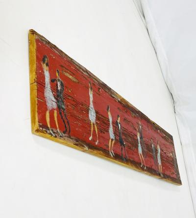 Scott Griffin Return to Red Carpet Canadian Folk Art Painting on Salvaged Wood