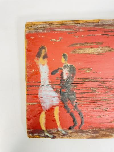 Scott Griffin Return to Red Carpet Canadian Folk Art Painting on Salvaged Wood