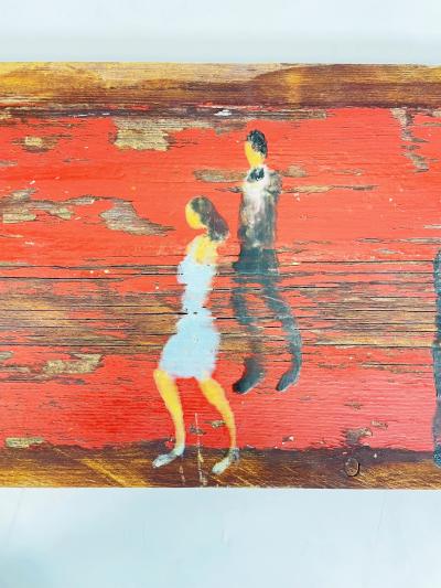 Scott Griffin Return to Red Carpet Canadian Folk Art Painting on Salvaged Wood
