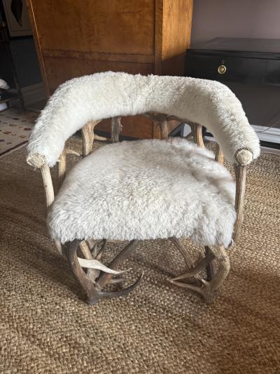 Scottish Antler Chair with wool fleece upholstery