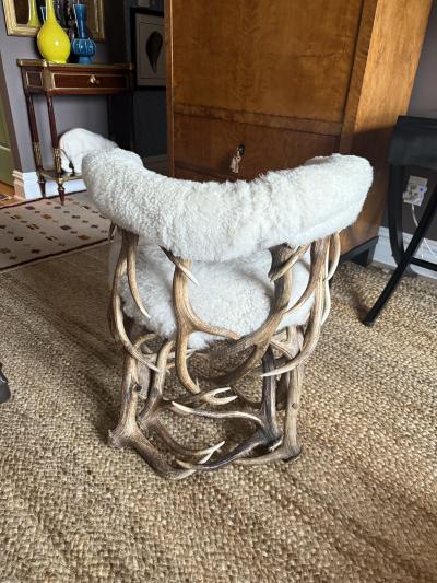 Scottish Antler Chair with wool fleece upholstery