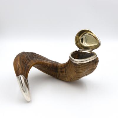 Scottish Rams Horn Snuff Mull Historical Trophy With Engravings