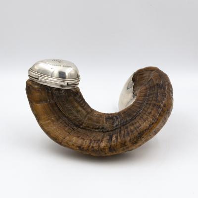 Scottish Rams Horn Snuff Mull Historical Trophy With Engravings