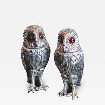 Scottish Sterling Silver Owl Formed Salt Pepper Shakers c1950s