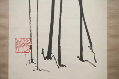 Scroll Abstract Painting of Three Cranes