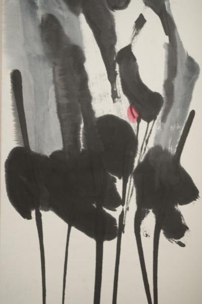 Scroll Abstract Painting of Three Cranes