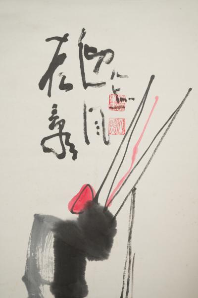 Scroll Abstract Painting of Three Cranes