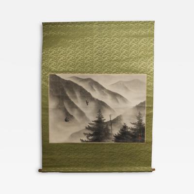 Scroll Soaring Birds in Mountain Landscape