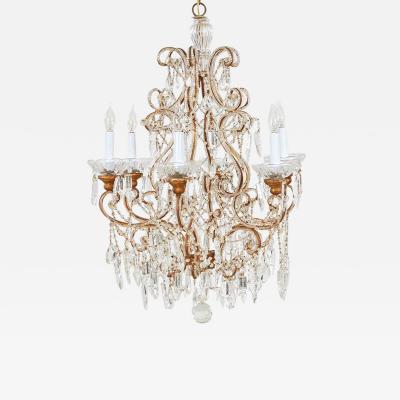 Scrolled Gilt Metal and Beaded Glass Chandelier