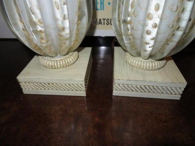 Scrumptious Pair of XL Italian Murano Gold Fleck Bubble Lamps Hollywood Regency