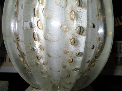 Scrumptious Pair of XL Italian Murano Gold Fleck Bubble Lamps Hollywood Regency