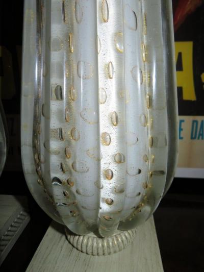Scrumptious Pair of XL Italian Murano Gold Fleck Bubble Lamps Hollywood Regency
