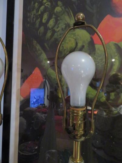 Scrumptious Pair of XL Italian Murano Gold Fleck Bubble Lamps Hollywood Regency