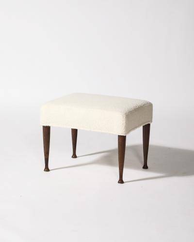 Sculpted Elm and Upholstered Stool Ottoman Italy c 1950