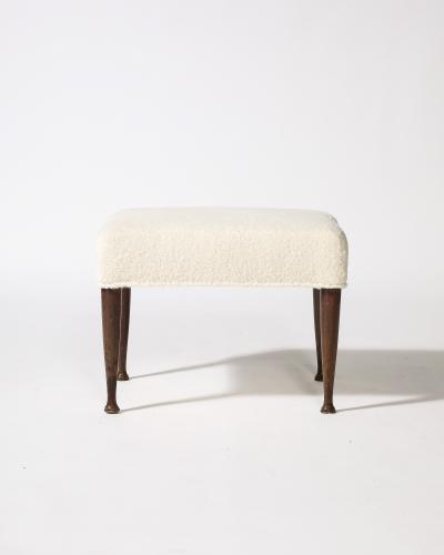 Sculpted Elm and Upholstered Stool Ottoman Italy c 1950