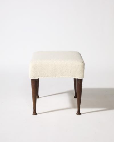 Sculpted Elm and Upholstered Stool Ottoman Italy c 1950