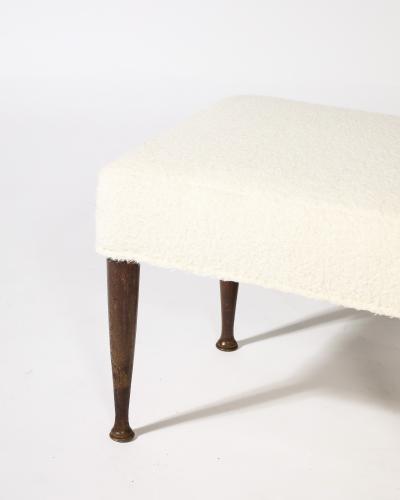 Sculpted Elm and Upholstered Stool Ottoman Italy c 1950