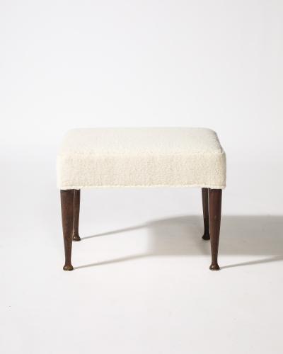 Sculpted Elm and Upholstered Stool Ottoman Italy c 1950