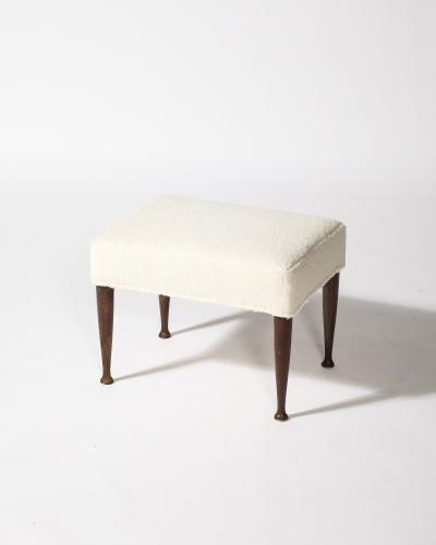 Sculpted Elm and Upholstered Stool Ottoman Italy c 1950