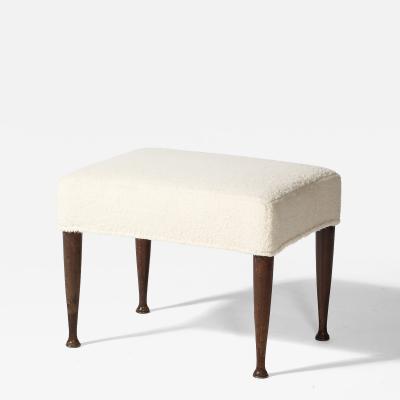 Sculpted Elm and Upholstered Stool Ottoman Italy c 1950