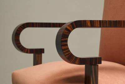 Sculptural Art Deco Accent Chair in Velvet and Macassar Veneer 1930s