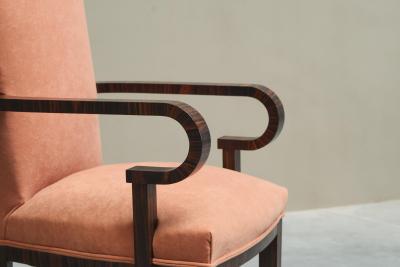 Sculptural Art Deco Accent Chair in Velvet and Macassar Veneer 1930s