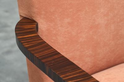 Sculptural Art Deco Accent Chair in Velvet and Macassar Veneer 1930s