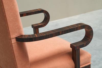 Sculptural Art Deco Accent Chair in Velvet and Macassar Veneer 1930s