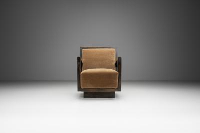 Sculptural Art Deco Armchair in Brown Mohair France ca 1930s