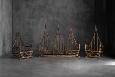 Sculptural Bamboo Bench Italy 1960s