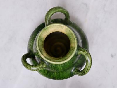 Sculptural Belgian Art Nouveau Green Glazed Tri Handled Vase circa 1910