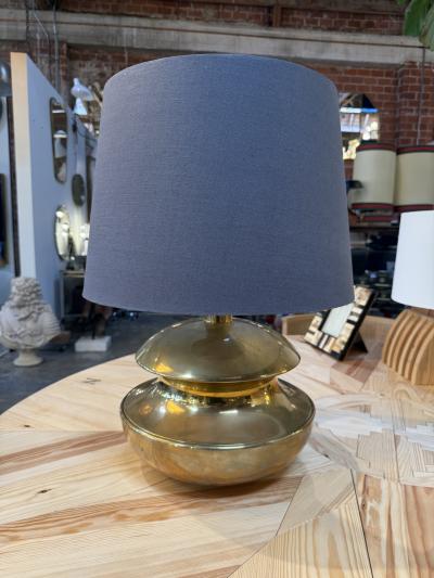 Sculptural Brass Table Lamp with Blue Shade 1970s