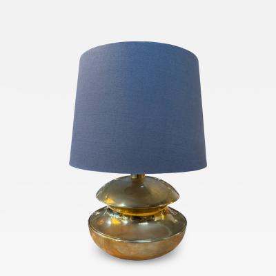 Sculptural Brass Table Lamp with Blue Shade 1970s
