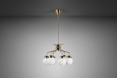 Sculptural Brass and Glass Ceiling Light Scandinavia 1950s