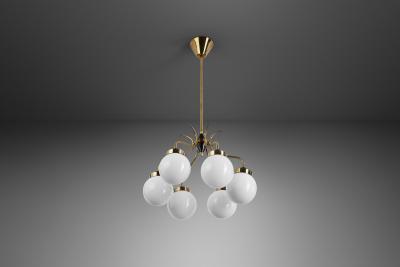 Sculptural Brass and Glass Ceiling Light Scandinavia 1950s