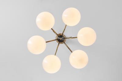 Sculptural Brass and Glass Ceiling Light Scandinavia 1950s