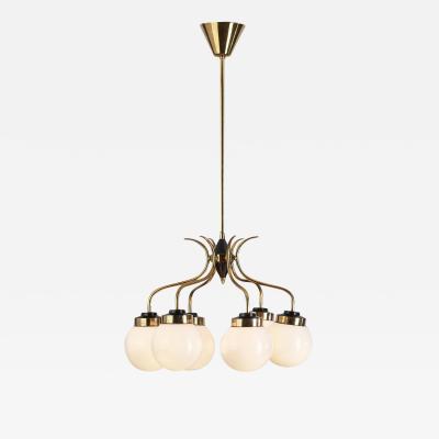 Sculptural Brass and Glass Ceiling Light Scandinavia 1950s