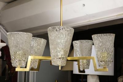 Sculptural Brass and Glass Six Arm Hanging Fixture