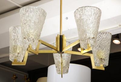 Sculptural Brass and Glass Six Arm Hanging Fixture