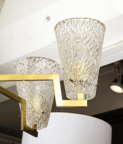 Sculptural Brass and Glass Six Arm Hanging Fixture