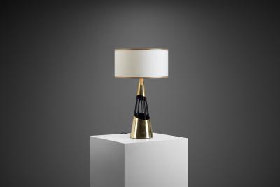 Sculptural Brass and Lacquered Metal Table Lamp Denmark 1960s