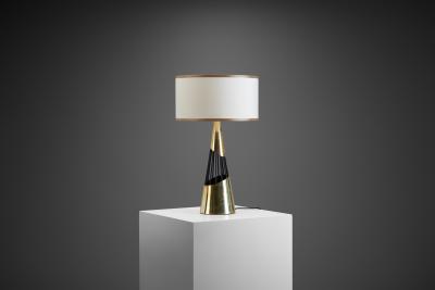 Sculptural Brass and Lacquered Metal Table Lamp Denmark 1960s