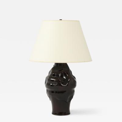 Sculptural Brown Glazed Ceramic Table Lamp France 20th C