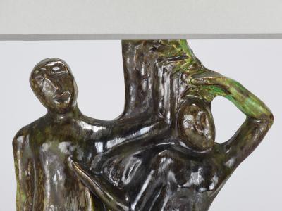 Sculptural Brutalist Art Table Lamp Man and Woman by a Tree Italy 1970s