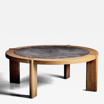 Sculptural Brutalist Oak Fossil Stone Coffee Table