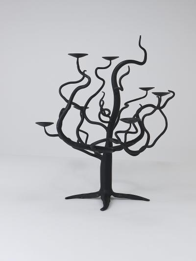 Sculptural Brutalist Tree of Life Hand Forged Candelabra Candle Holder 1970s
