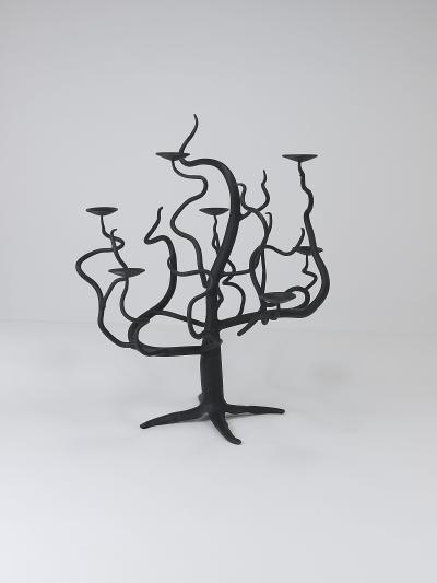 Sculptural Brutalist Tree of Life Hand Forged Candelabra Candle Holder 1970s