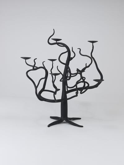 Sculptural Brutalist Tree of Life Hand Forged Candelabra Candle Holder 1970s